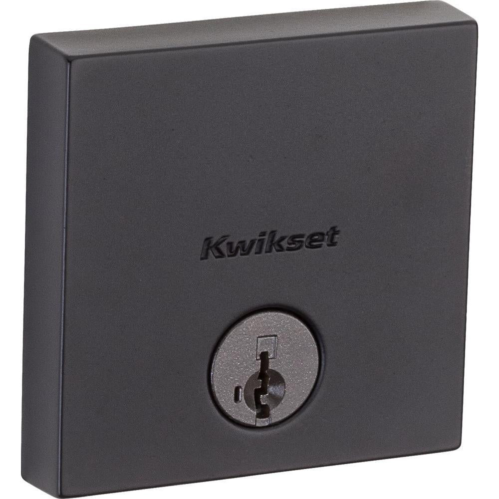 Downtown Low Profile Matte Black Square Single Cylinder Contemporary Deadbolt with SmartKey Security