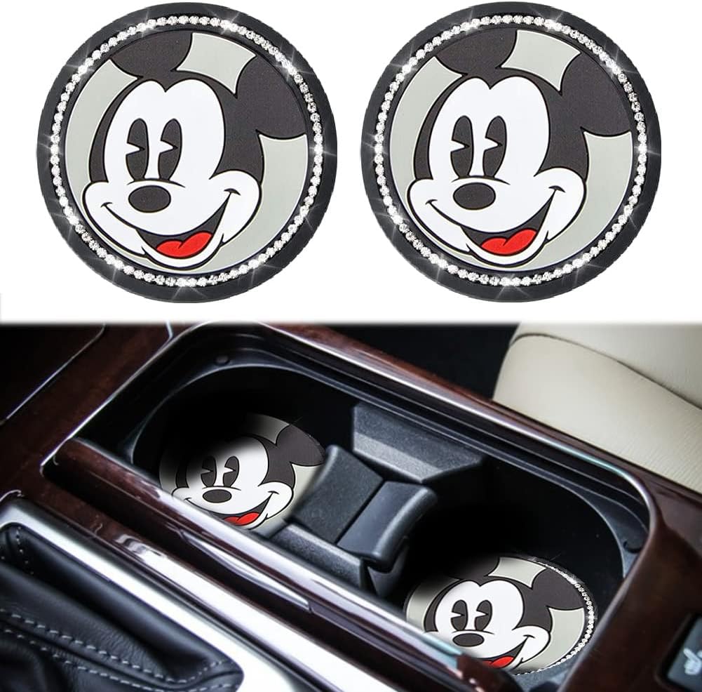 2PCS Car Cup Holders Coasters Mickey Mouse,Black Silicone Anti-Slip Car Coasters Car Interior Accessories -Universal Size, Black