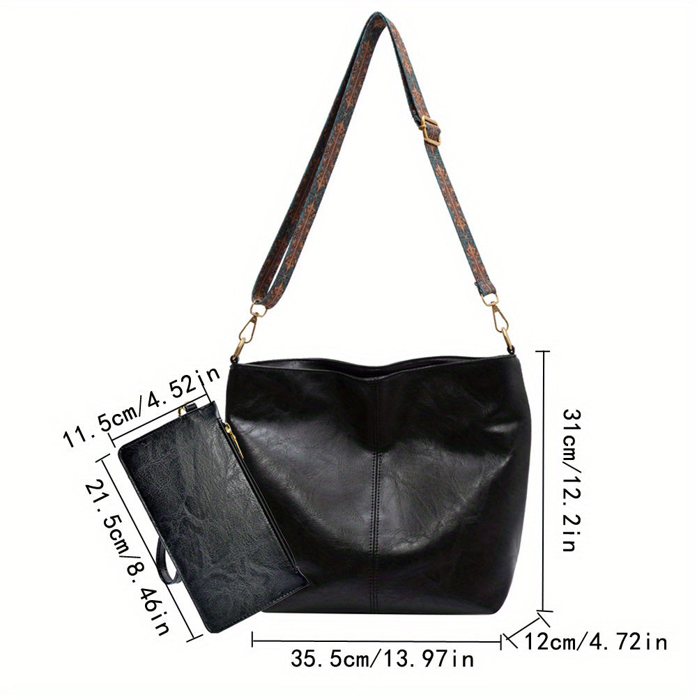 Geometric Strap Hobo Bag, LarCapacity Crossbody Bag, Women's Retro Style Shoulder Bag