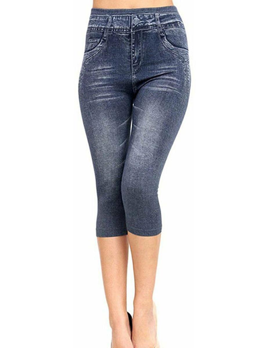 High Waist Casual Leggings Women Imitation Denim Print Leggings