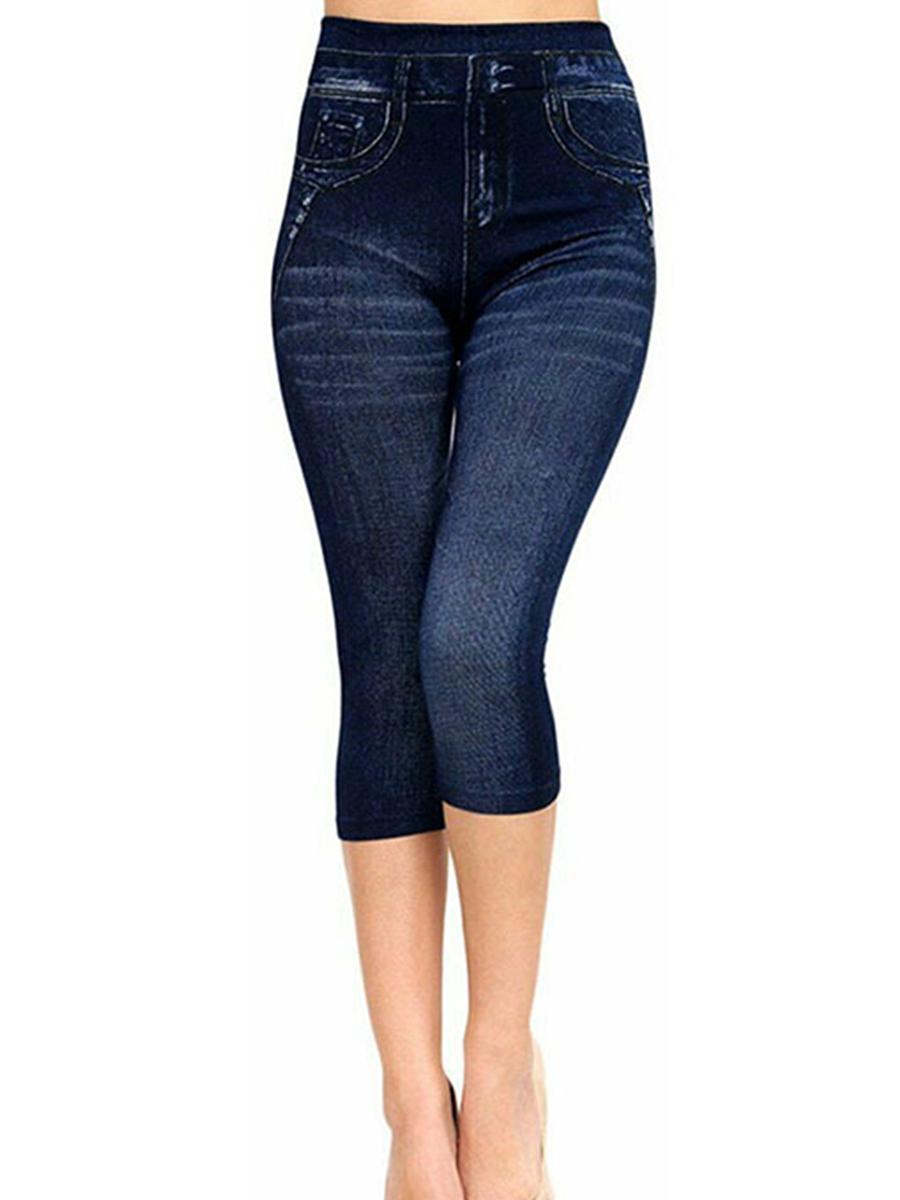 High Waist Casual Leggings Women Imitation Denim Print Leggings