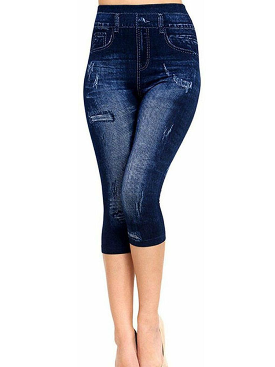 High Waist Casual Leggings Women Imitation Denim Print Leggings