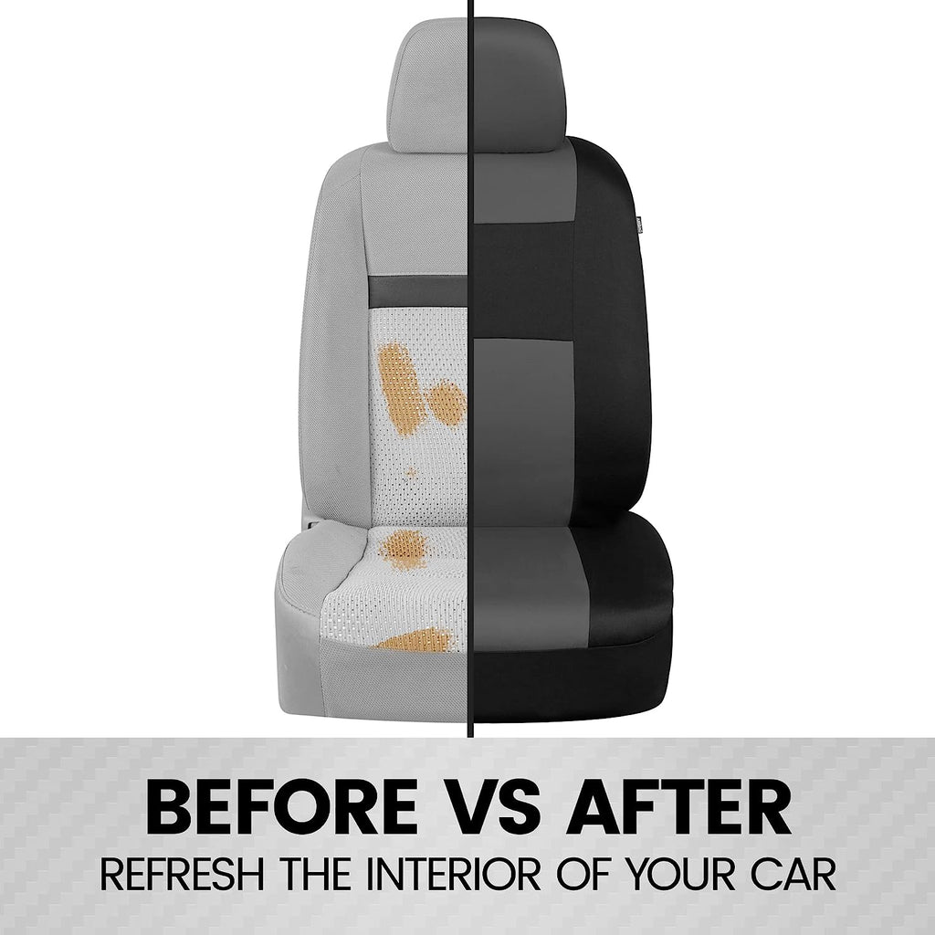 BDK PolyPro Seat Covers Full Set in Gray on Black – Front and Rear Split Bench, Easy to Install for Auto Trucks Van SUV Car