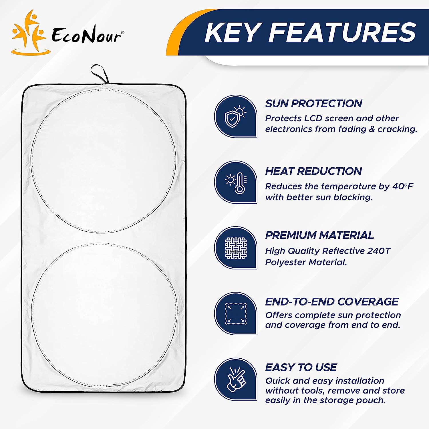 EcoNour RV Windshield Sunshade | Reflective RV Windshield Cover for UV Rays &amp; Heat Protection, Keeps Your RV Motorhome Cool | Shades for RV Fits RVs, Trucks, Motorhomes, Buses