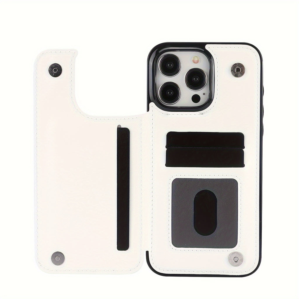 For  15/ 14/ 13/ 12/ 11 Pro Max/ Mini/ XR/ XS Max/ SE 2022/2020/ 7/ 8 Plus Wallet Case With Card Holder, PU Faux Leather Kickstand Card Slots Case, Double Magnetic Clasp And Durable Shockproof Cover