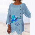 Fashion Round Neck Long Sleeve Butterfly Print Top