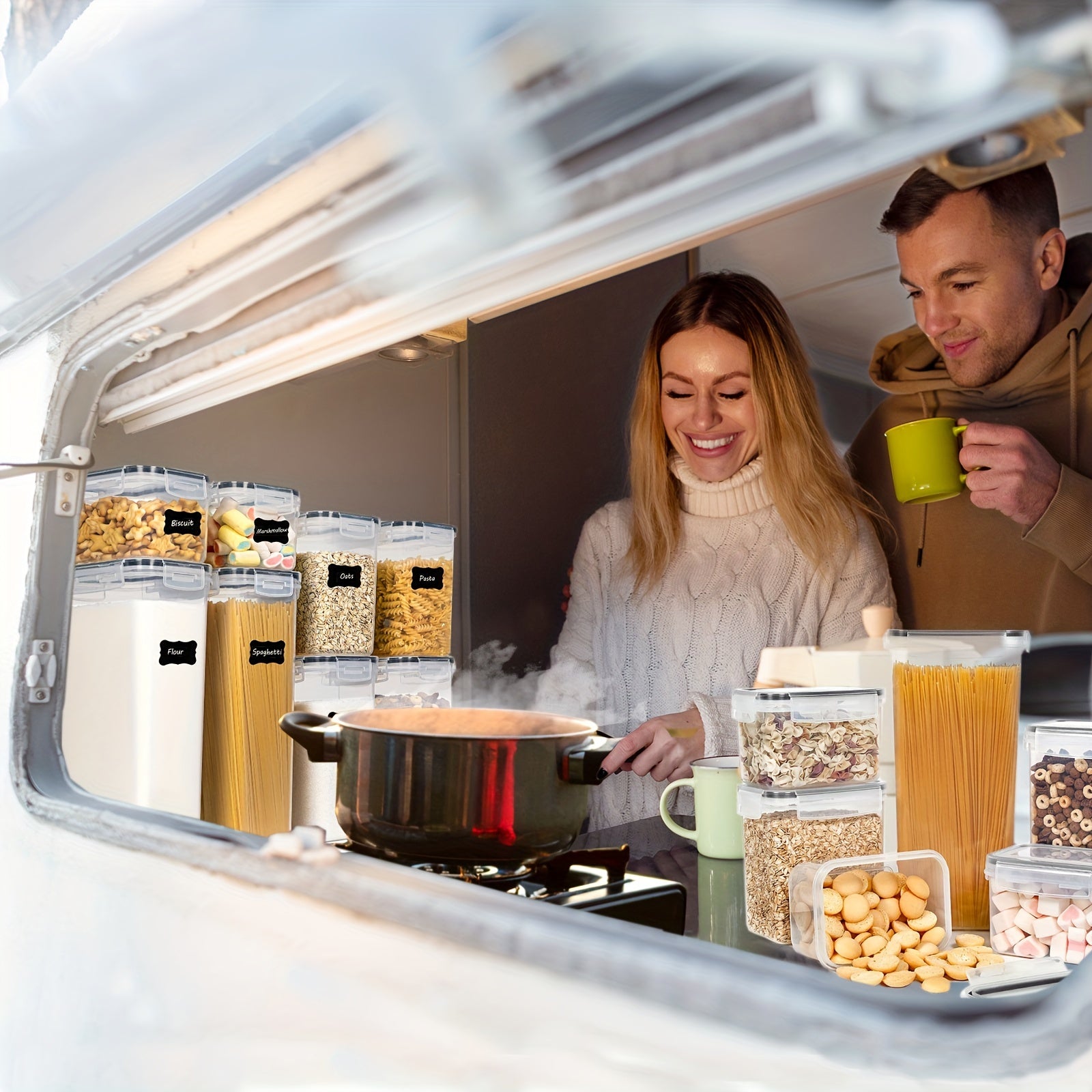 24pcs Airtight Food StoraContainers With Lids, BPA Kitchen StoraContainers For Dry Food, Flour And Sugar, With Lables &amp; Marker Pen