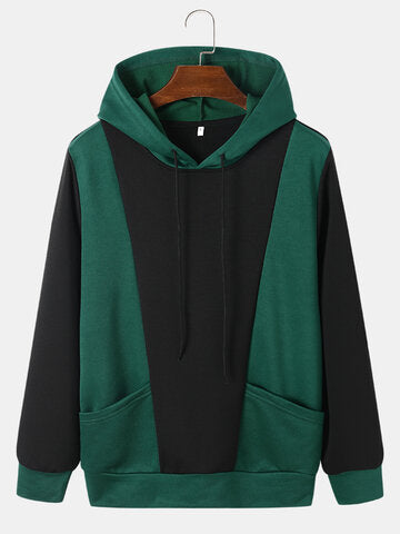 mens two tone stitching hoodie casual two pieces outfits with sweatpants