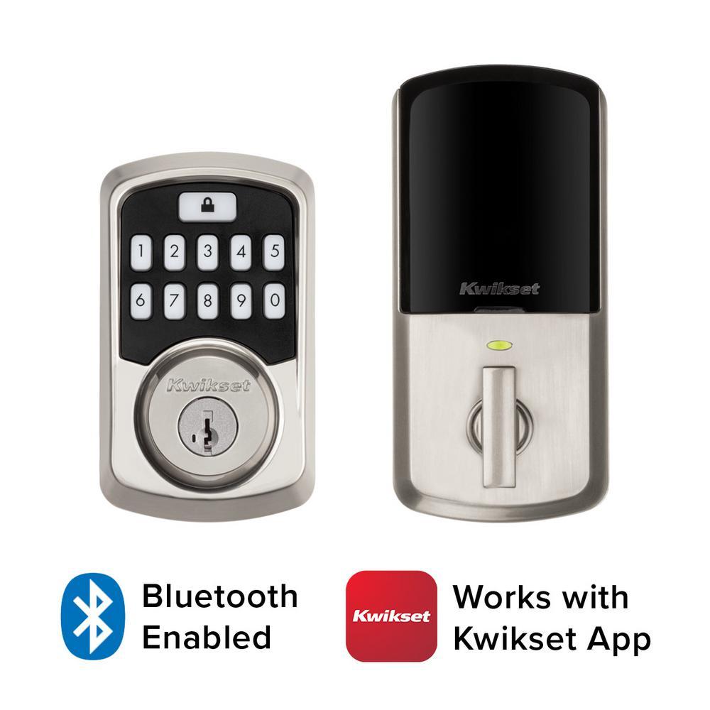Aura Satin Nickel Single Cylinder Electronic Bluetooth Keypad Smart Lock Deadbolt featuring SmartKey Security