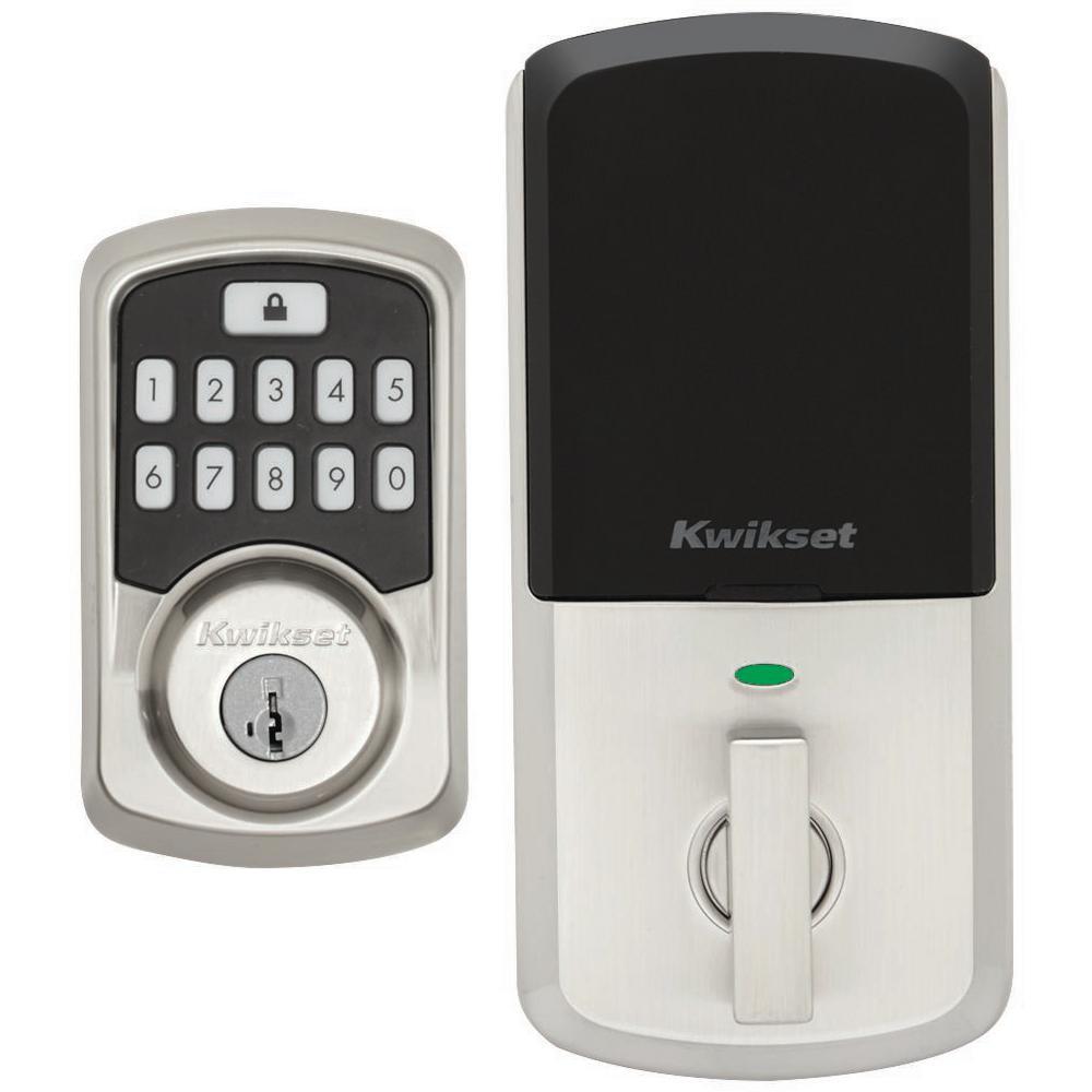 Aura Satin Nickel Single Cylinder Electronic Bluetooth Keypad Smart Lock Deadbolt featuring SmartKey Security