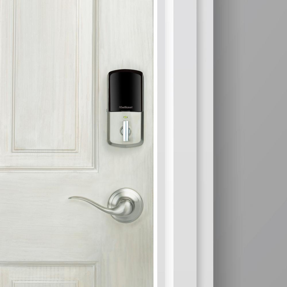 Aura Satin Nickel Single Cylinder Electronic Bluetooth Keypad Smart Lock Deadbolt featuring SmartKey Security