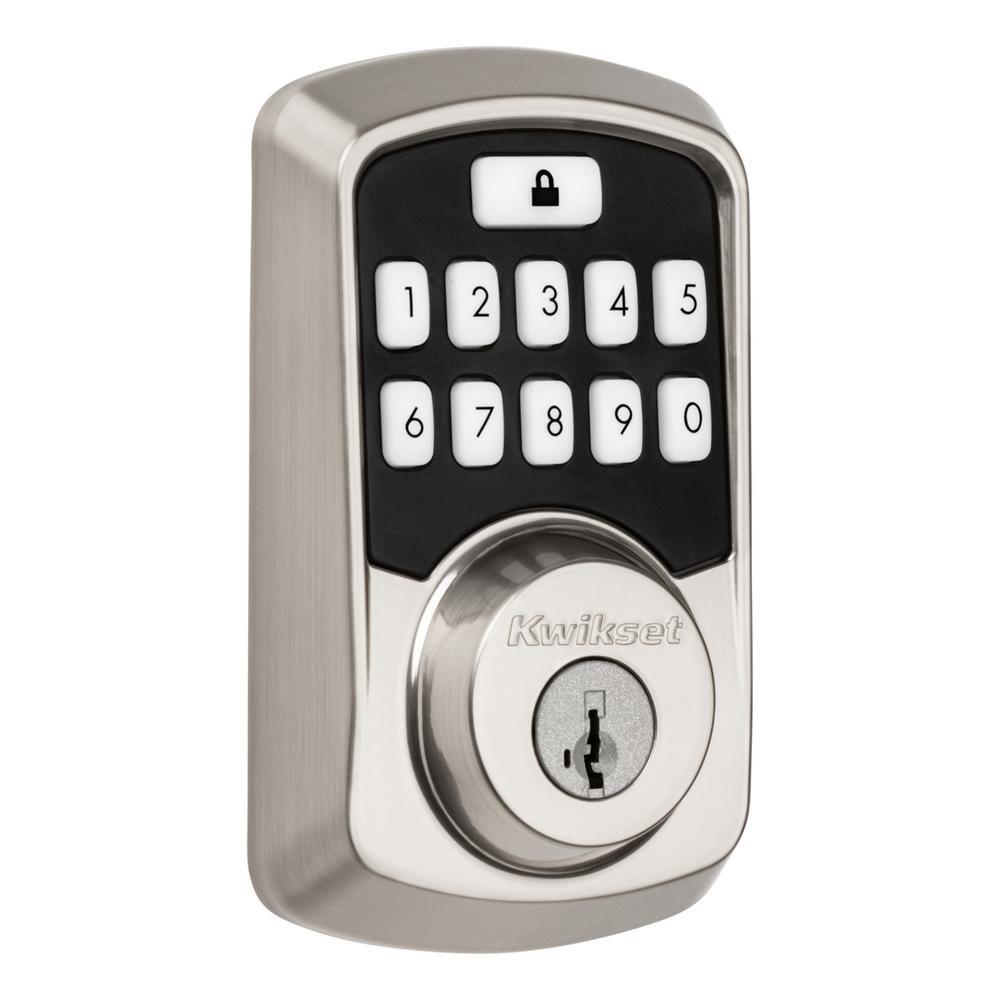 Aura Satin Nickel Single Cylinder Electronic Bluetooth Keypad Smart Lock Deadbolt featuring SmartKey Security