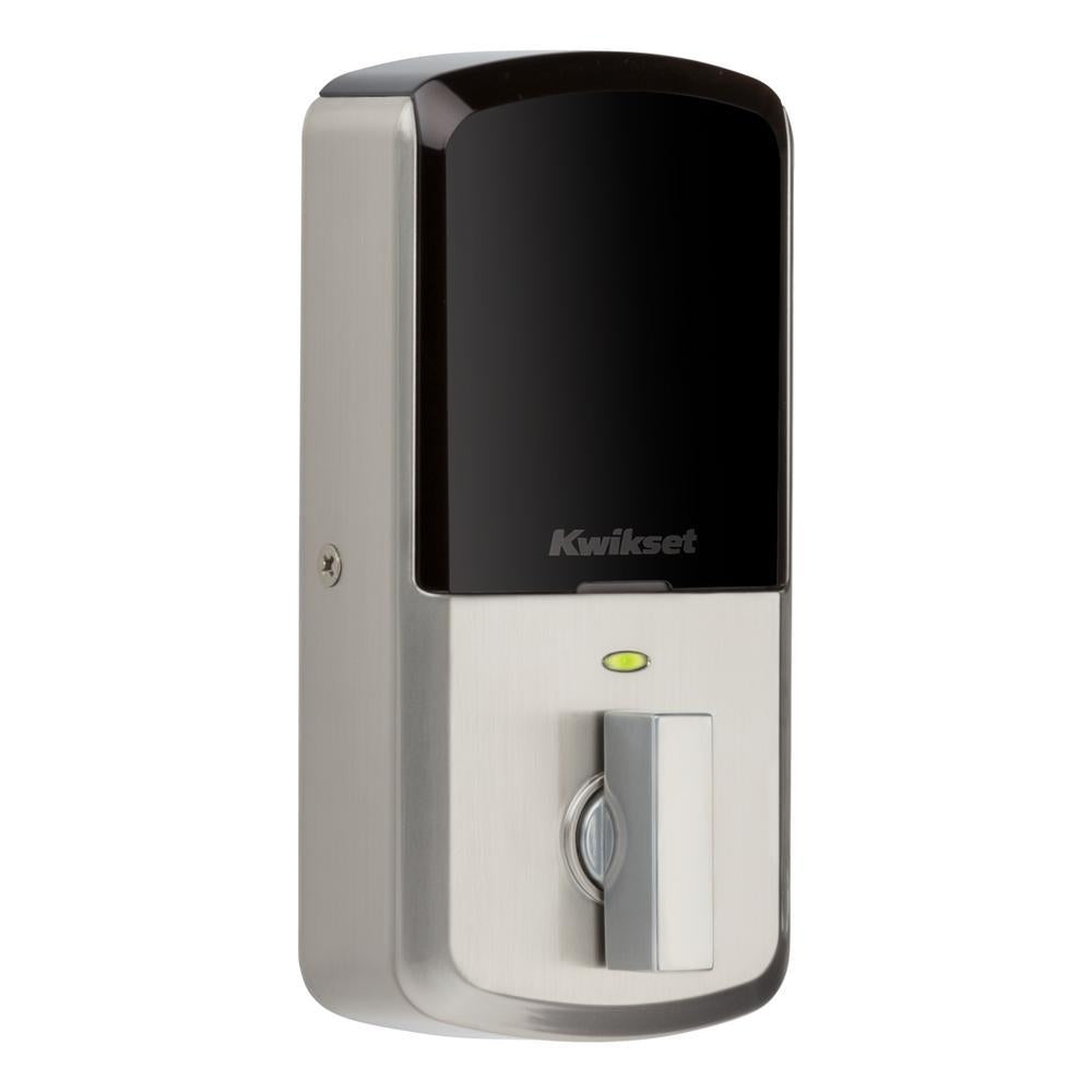 Aura Satin Nickel Single Cylinder Electronic Bluetooth Keypad Smart Lock Deadbolt featuring SmartKey Security