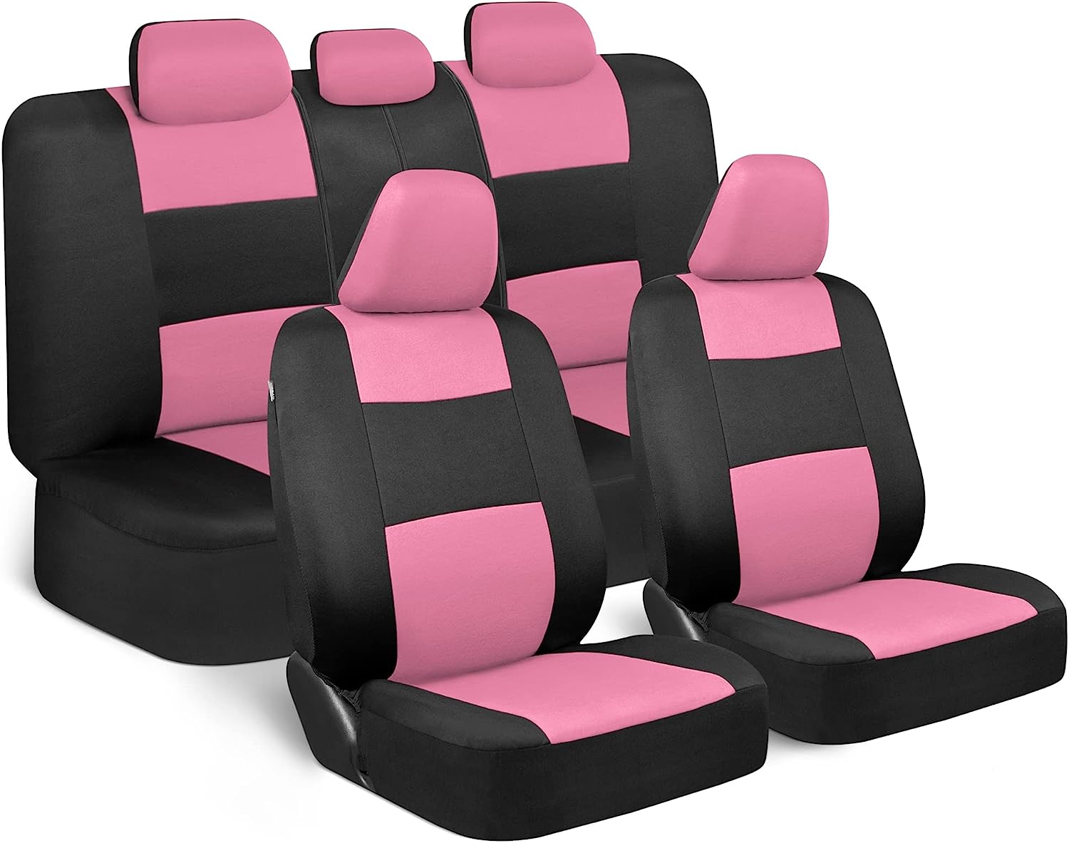 BDK PolyPro Car Seat Covers Full Set in Pink on Black – Front and Rear Split Bench Seat Covers for Cars, Easy to Install Car Seat Cover Set, Car Accessories for Auto Trucks Van SUV