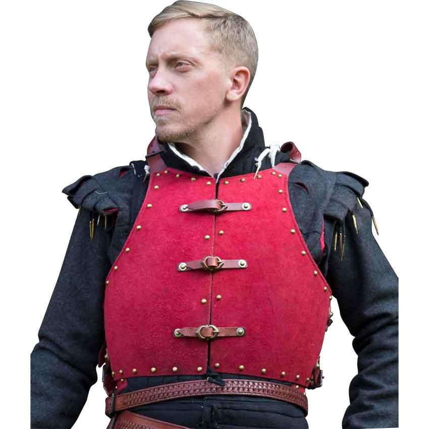 Corrazina Chest Armour in Red, size: Lar| Leather by Medieval Collectibles