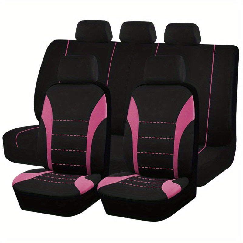 Upgrade Your Car with 9pcs Set of Universal Seat Covers: Airbag Safe, Five Seats, Black, Gray, Pink, Blue &amp; Red!