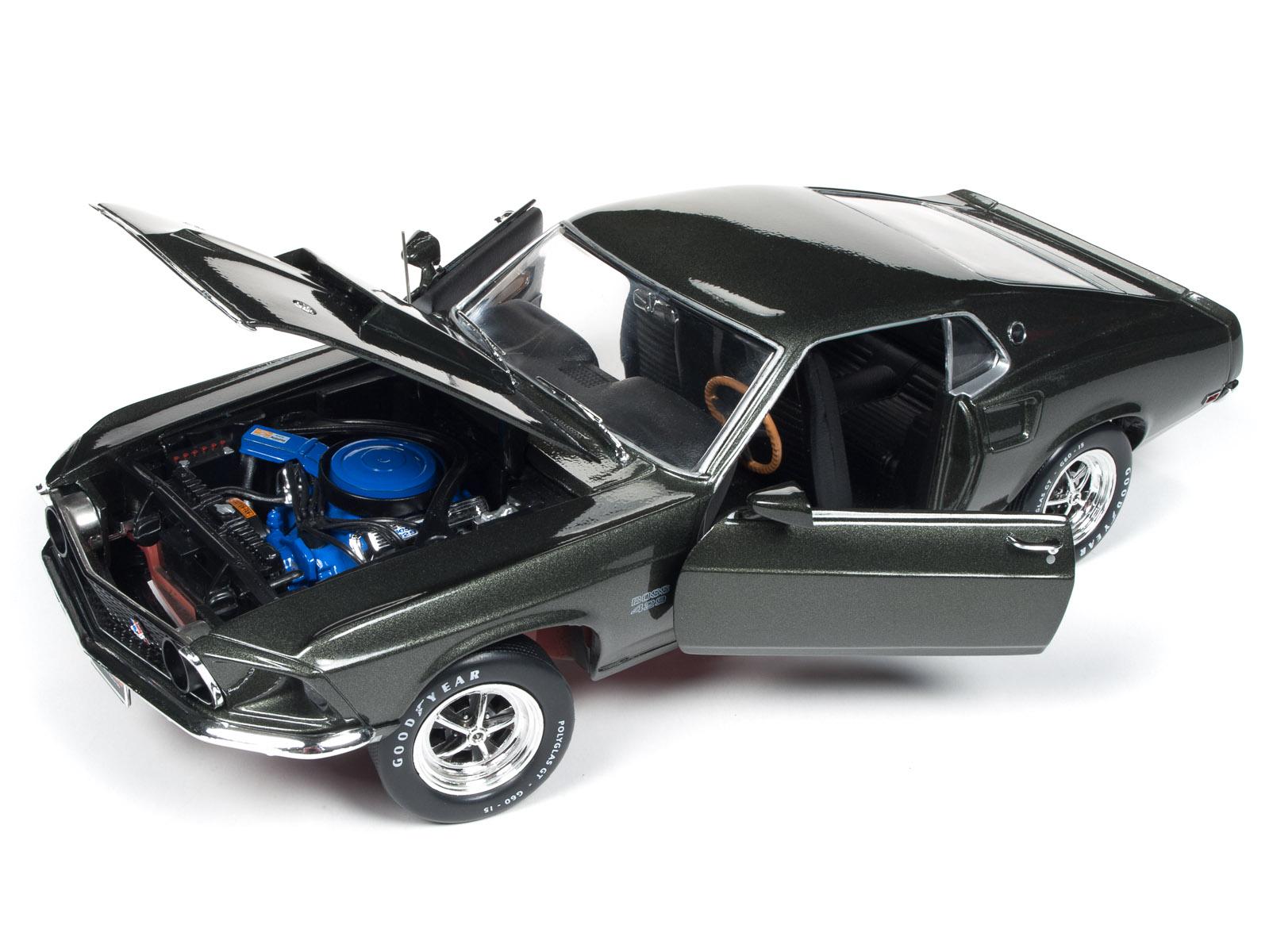 American Muscle AME1152 1969 Ford Mustang Hardtop Diecast Model Car, Black Jade