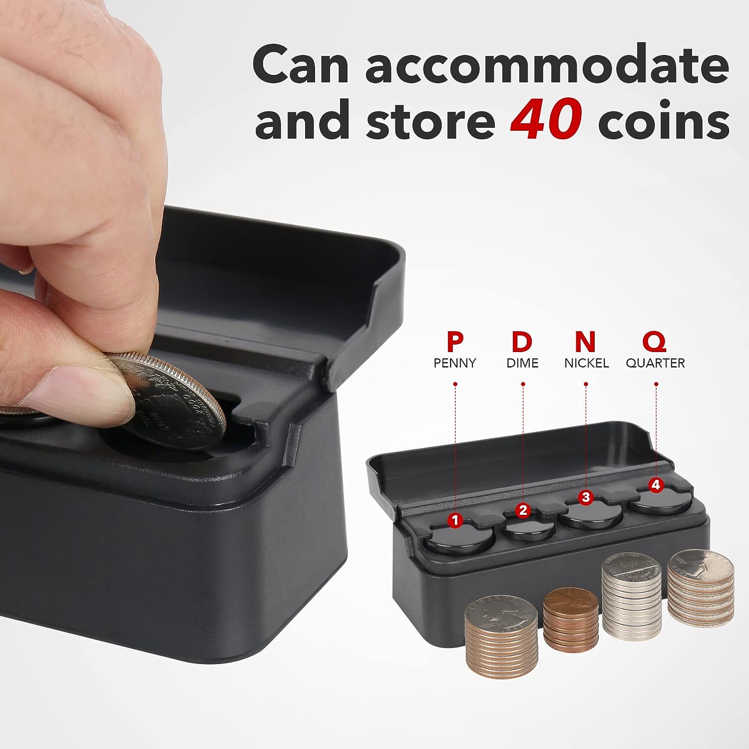 SINGARO Coin Holder for Car, Universal Car Coin Change Organizer, Car Coin Holder Compatible with Coins of Different Sizes, Car Interior Accessories, Suitable for Most Cars, Trucks(2 Pack)