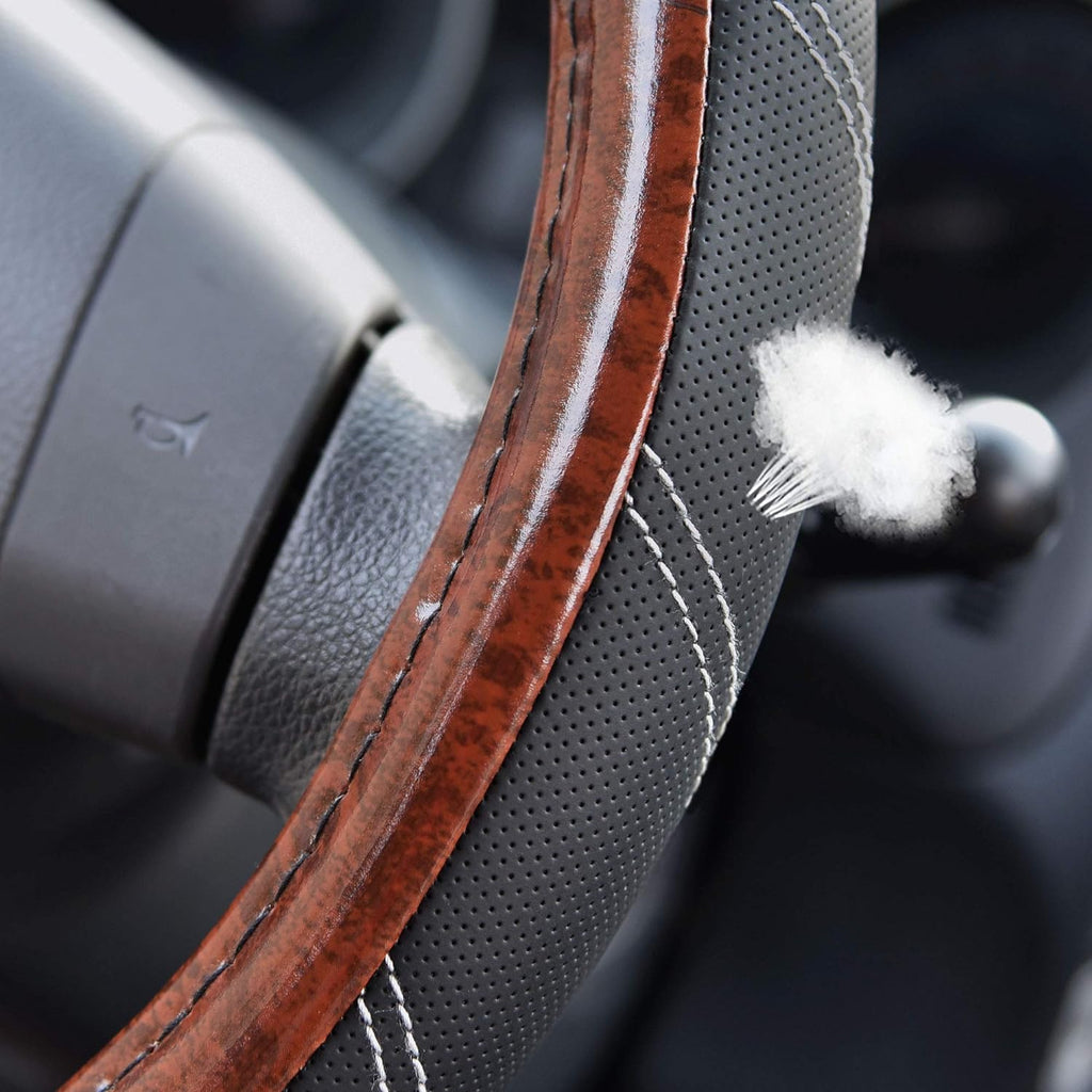 Elantrip Wood Grain Steering Wheel Cover Leather 14.5 to 15 inches Anti Slip for Car Truck SUV Jeep