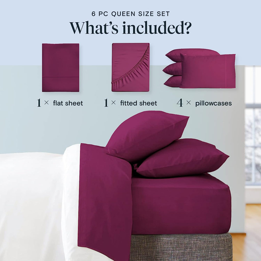 LuxClub 6 PC King Size Sheet Set Bamboo Sheets Deep Pockets 18" Eco Friendly Wrinkle Free Cooling Sheets Machine Washable Hotel Bedding Silky Soft - Eggplant King