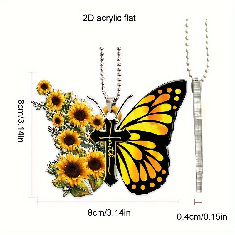 1pc Butterfly Cross Car Ornament, Christmas Tree Decoration Hanging Ornament Keychain Accessories Car Interior Accessories Couple Gifts