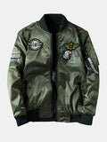 mens letter print applique zip front baseball collar casual double-faced jackets