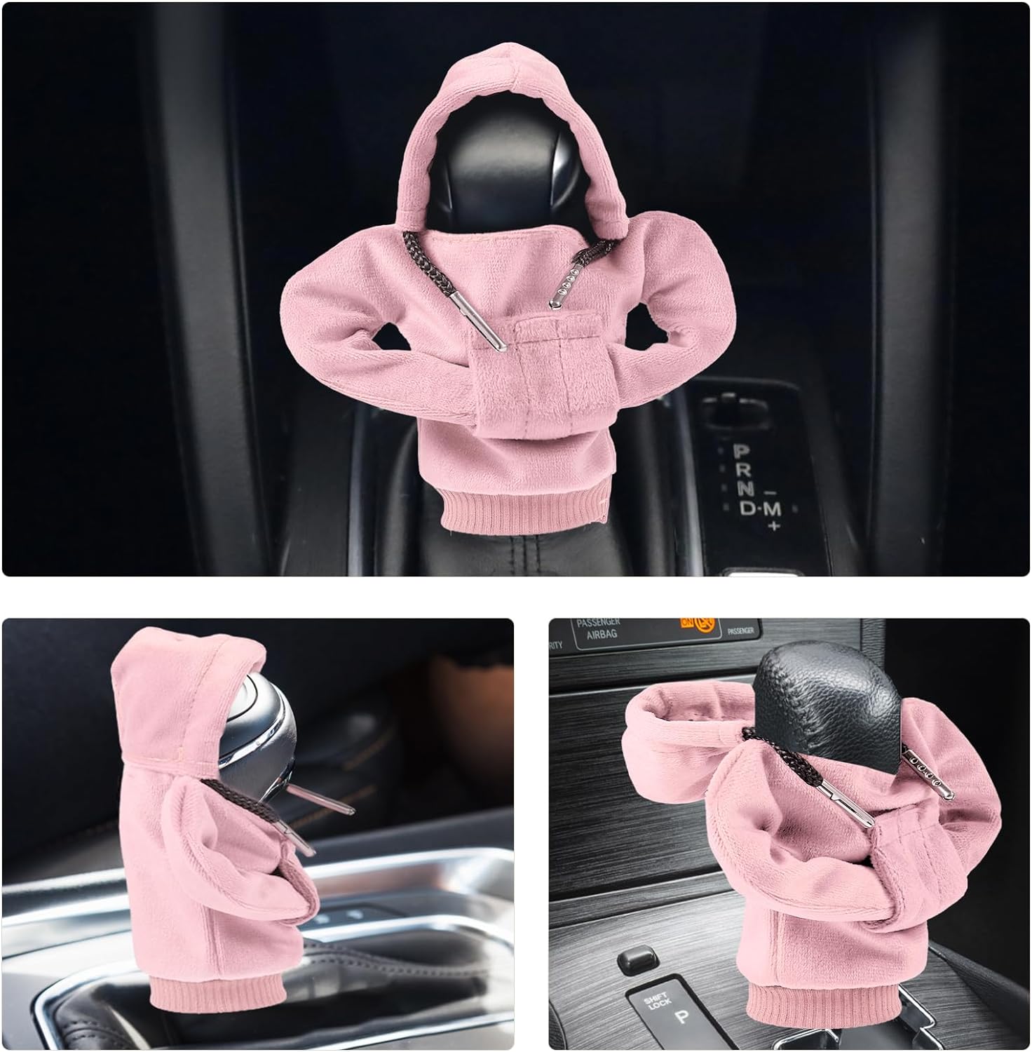 ZHSMS Gear Shift Cover, Universal Shift Knob Cover, Funny Sweater Hoodie for Gearshift, 4.7 Inch Car Shifter Stick Protector Decoration(Black Pink White)