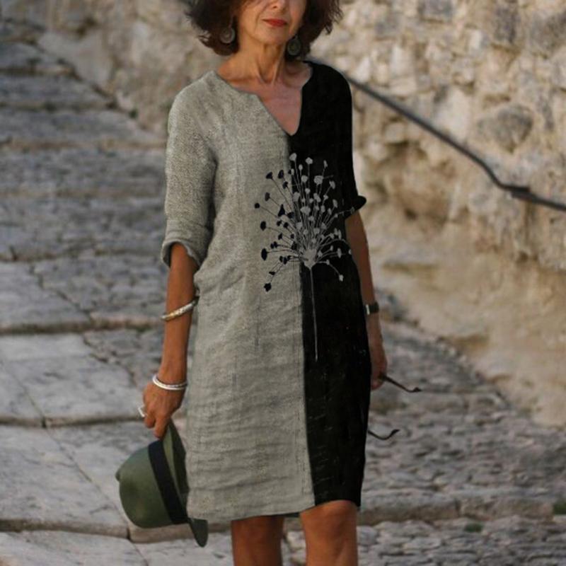 Casual V-neck Colorblock Printed Dress