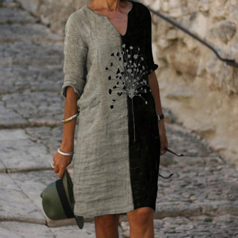 Casual V-neck Colorblock Printed Dress
