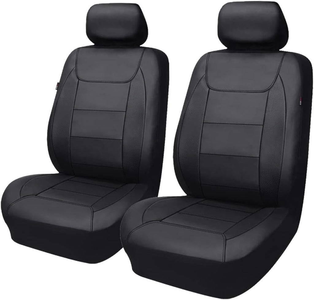 Flying Banner car seat Covers Protects Water Proof Faux Leather Carbon Fiber Fronts Solid Black (Solid Black, Front Pair)