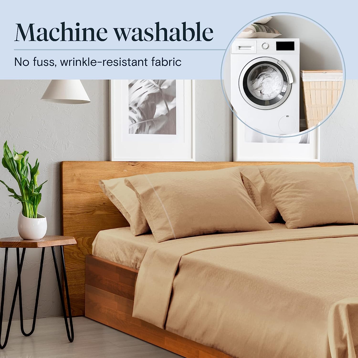 LuxClub Twin XL Sheets Set - Soft Twin Bed Sheets for Boys and Girls, 4 PC Deep Pockets 18" Eco Friendly Wrinkle Free Kids Fitted Sheets Machine Washable Hotel Bedding Silky Soft - Light Khaki Twin XL