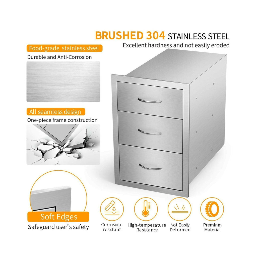 Outdoor Barbecue Drawers,  Steel Kitchen Drawers with Handle,3-Layer...
