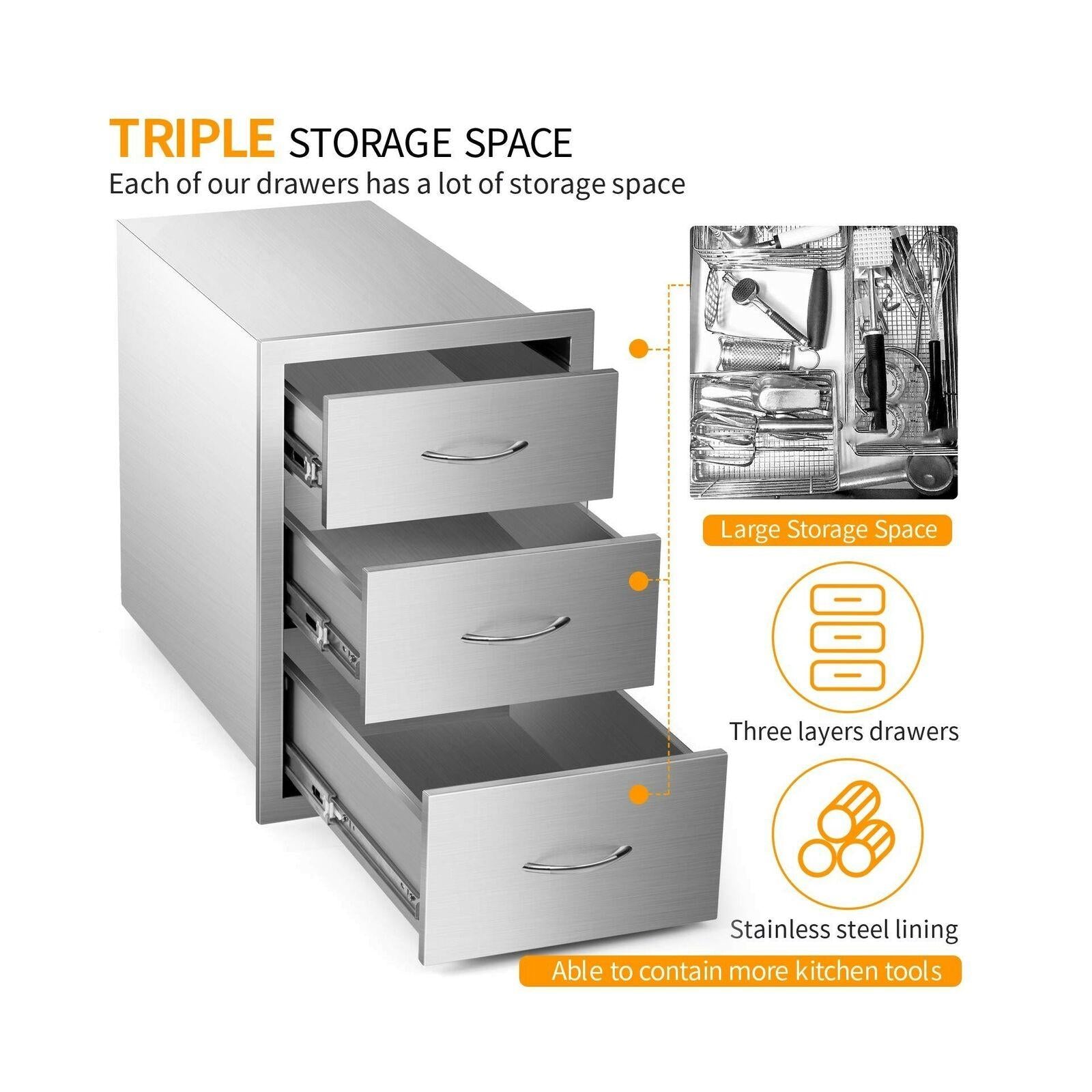 Outdoor Barbecue Drawers,  Steel Kitchen Drawers with Handle,3-Layer...