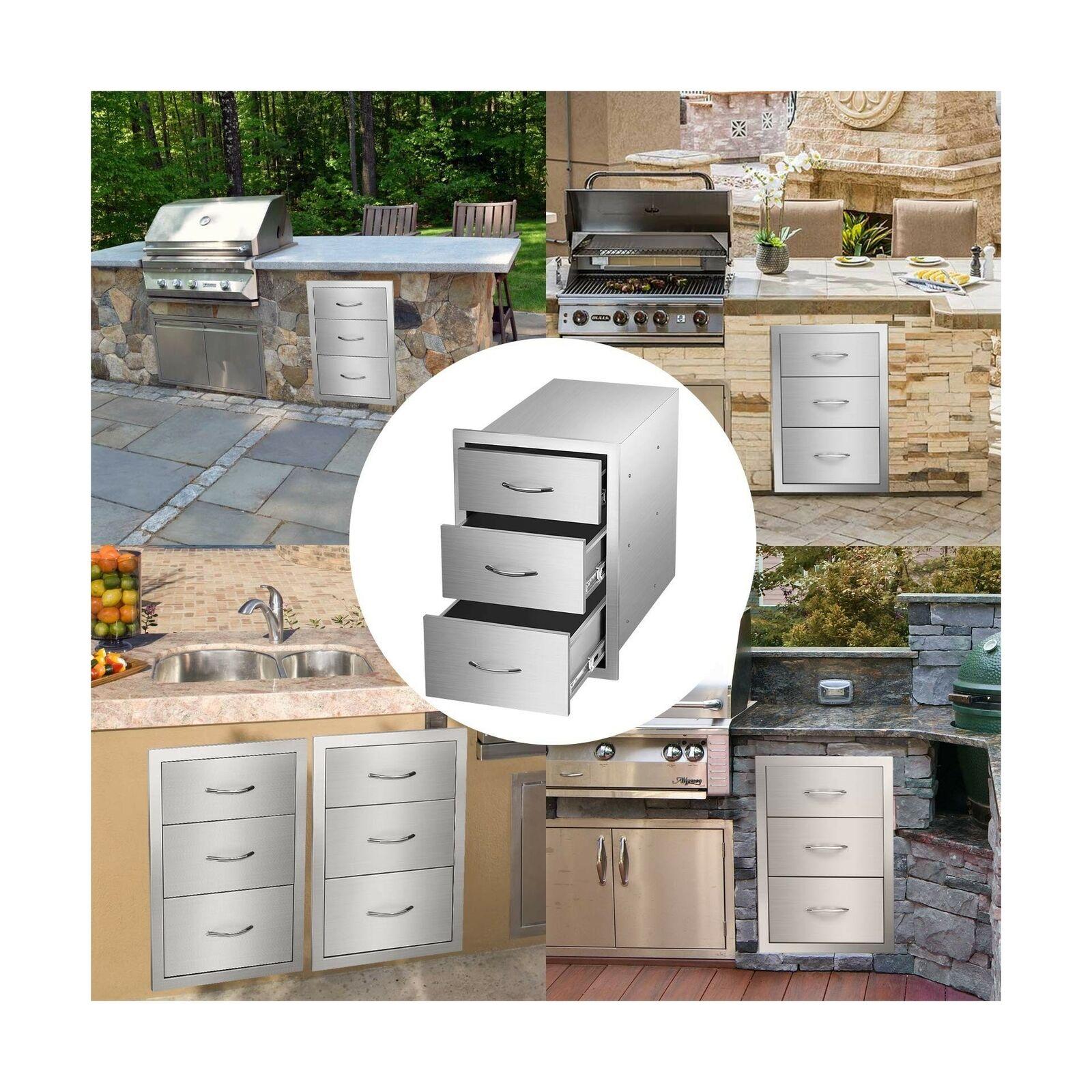 Outdoor Barbecue Drawers,  Steel Kitchen Drawers with Handle,3-Layer...