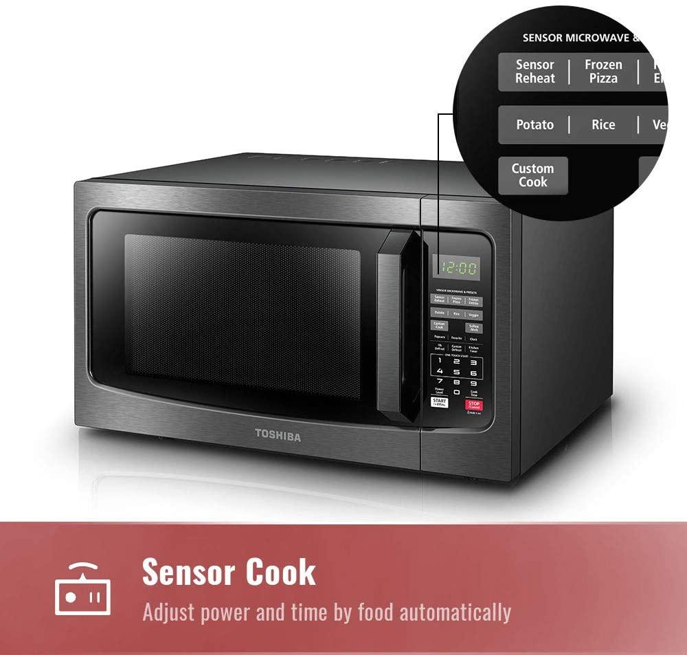 Toshiba EM131A5C-BS Microwave Oven with Smart Sensor, Easy Clean Interior, ECO Mode and Sound On/Off, 1.2 Cu.ft, Black  Steel