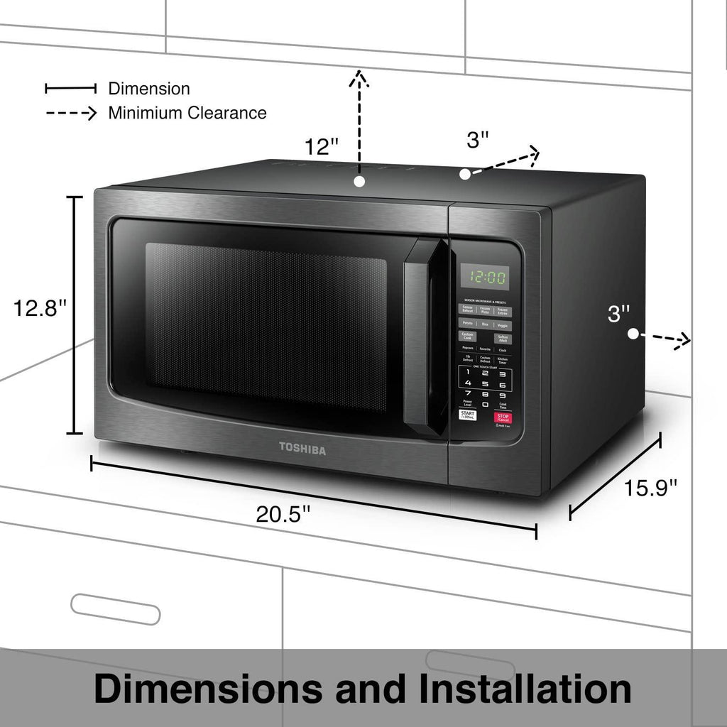 Toshiba EM131A5C-BS Microwave Oven with Smart Sensor, Easy Clean Interior, ECO Mode and Sound On/Off, 1.2 Cu.ft, Black  Steel