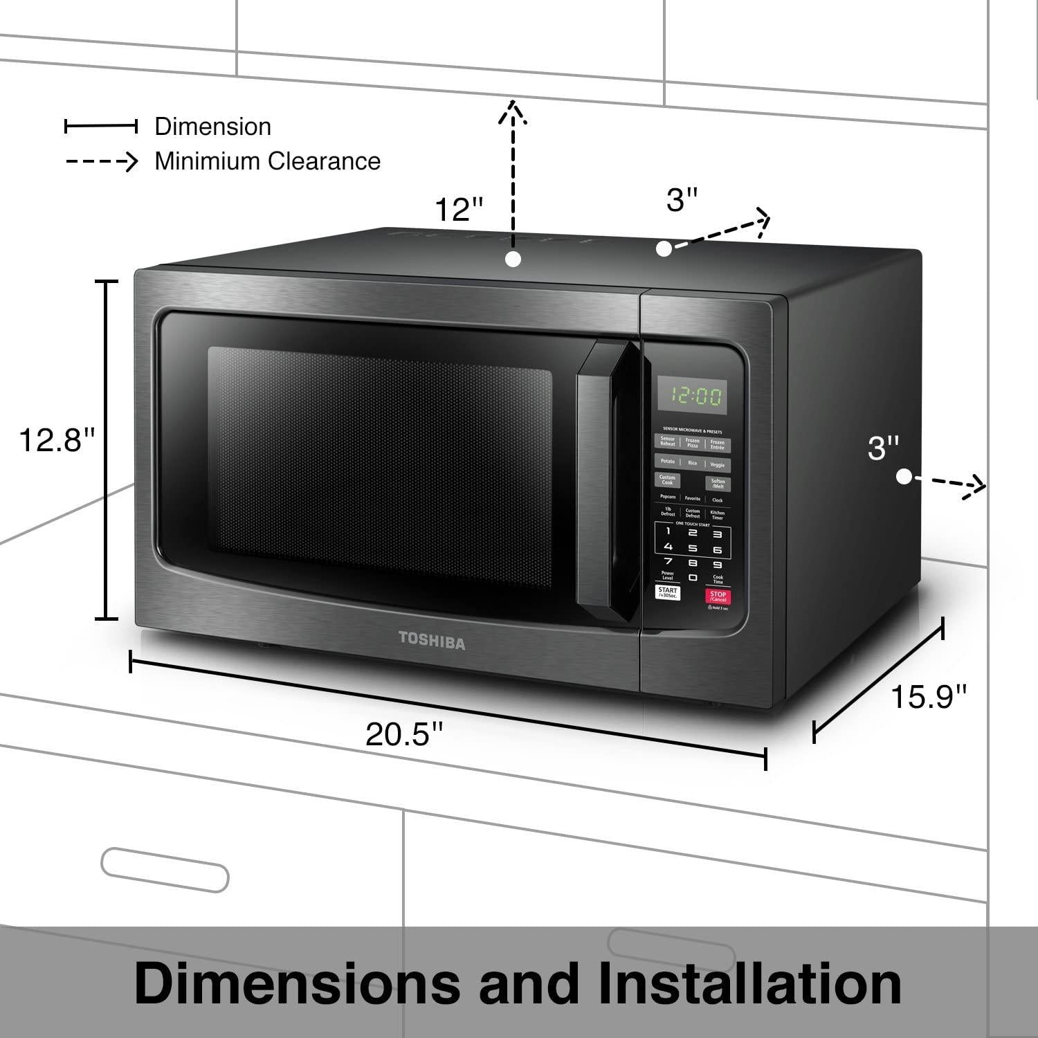 Toshiba EM131A5C-BS Microwave Oven with Smart Sensor, Easy Clean Interior, ECO Mode and Sound On/Off, 1.2 Cu.ft, Black  Steel