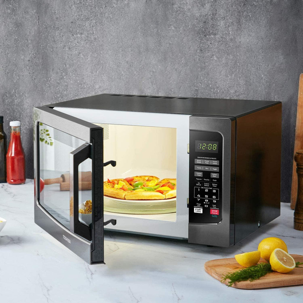 Toshiba EM131A5C-BS Microwave Oven with Smart Sensor, Easy Clean Interior, ECO Mode and Sound On/Off, 1.2 Cu.ft, Black  Steel