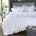 QSH White Ruffle Twin Duvet Cover,Washed Cotton Shabby Boho Chic Farmhouse Bedding Comforter Cover 3 Pieces Kids Duvet Quilt Cover Twin Ultra Soft Aesthetic Cute Girls Teen kids Bedding