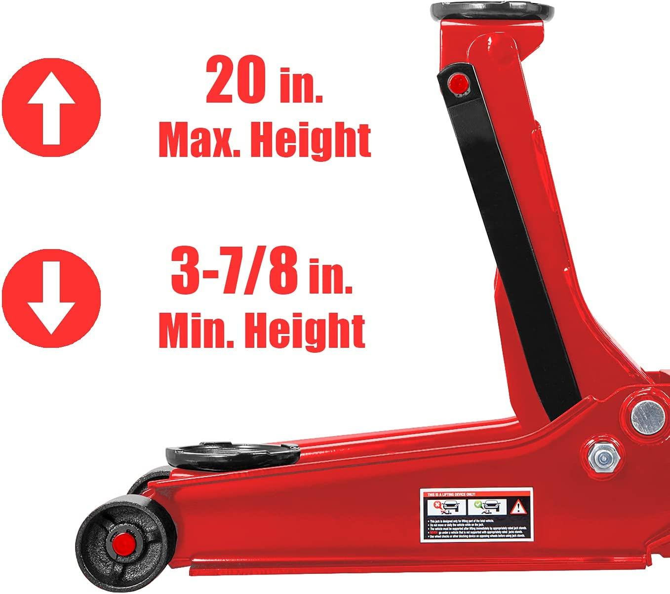 BIG RED AT84007R Torin Hydraulic Low Profile Service/Floor Jack with Dual Piston  Lift Pump, 4 Ton (8,000 lb) Capacity, Red