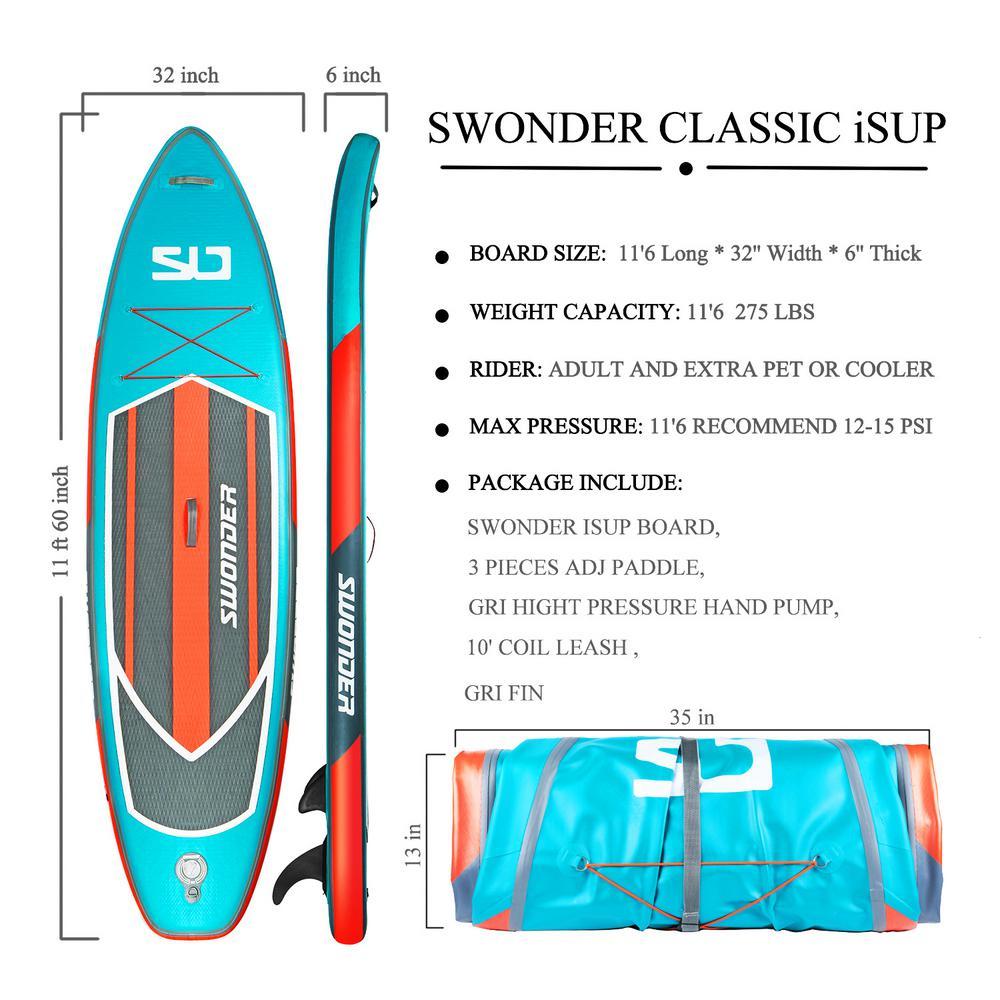 Premium 11 ft. 6 in. Lava Inflatable Stand Up Paddle Board with Full SUP Accessories
