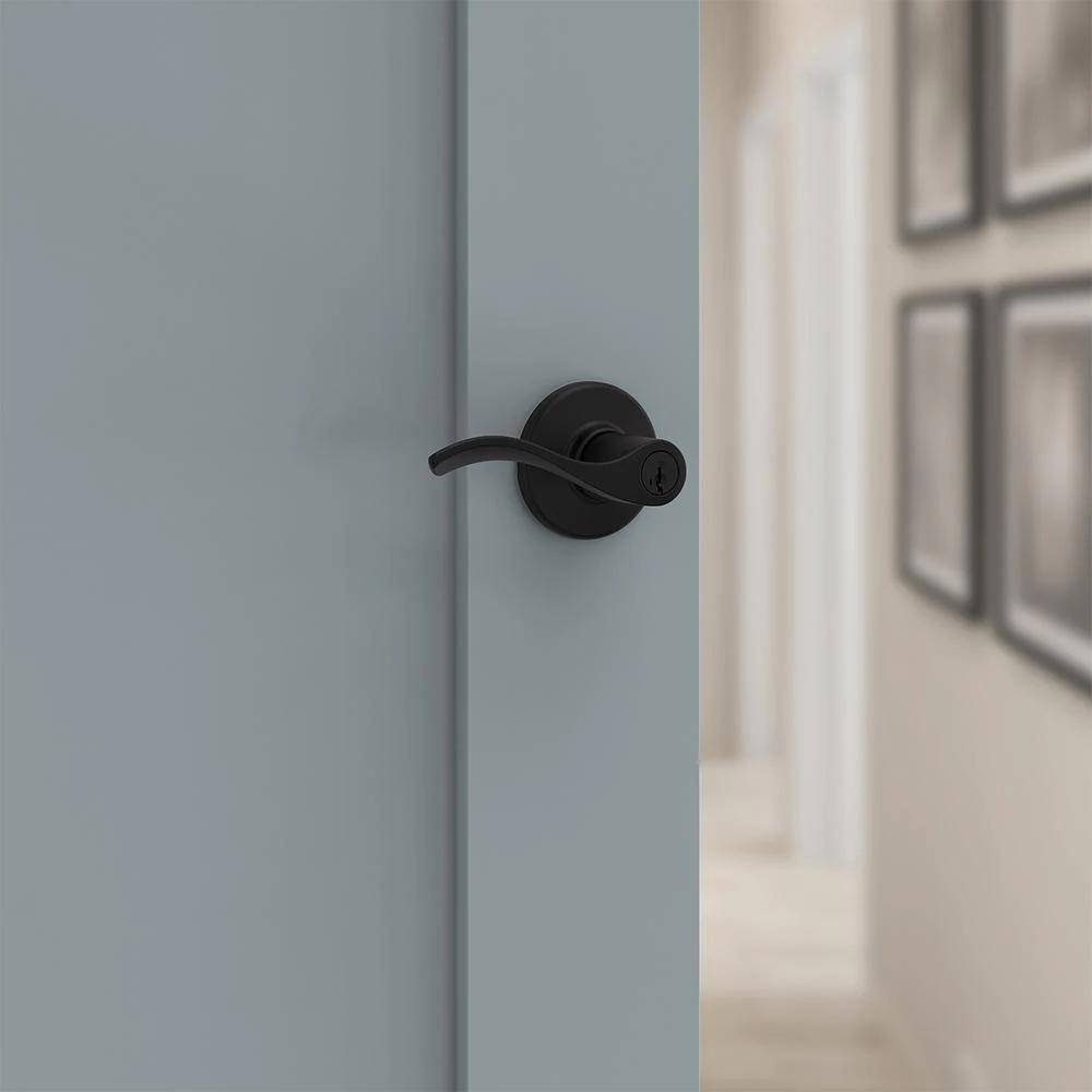 Balboa Matte Black Keyed Entry Door Lever Featuring SmartKey Security