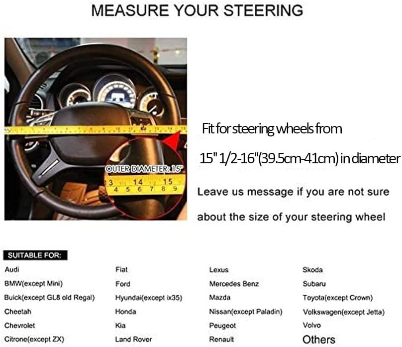 Valleycomfy Steering Wheel Covers Universal 15.75 inch - Genuine Leather, Breathable, Anti Slip &amp; Odor (Black with Black Lines, L(15" 1/2-16"))