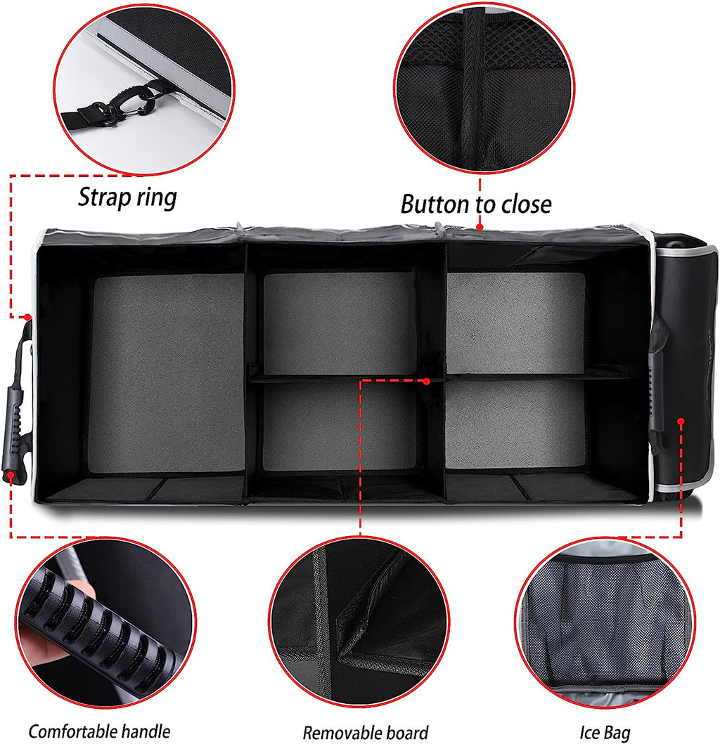 HOMEVE Extra Large Collapsible Trunk Organizer With Cooler Bag,3 Compartments Storage Organizer With Cover