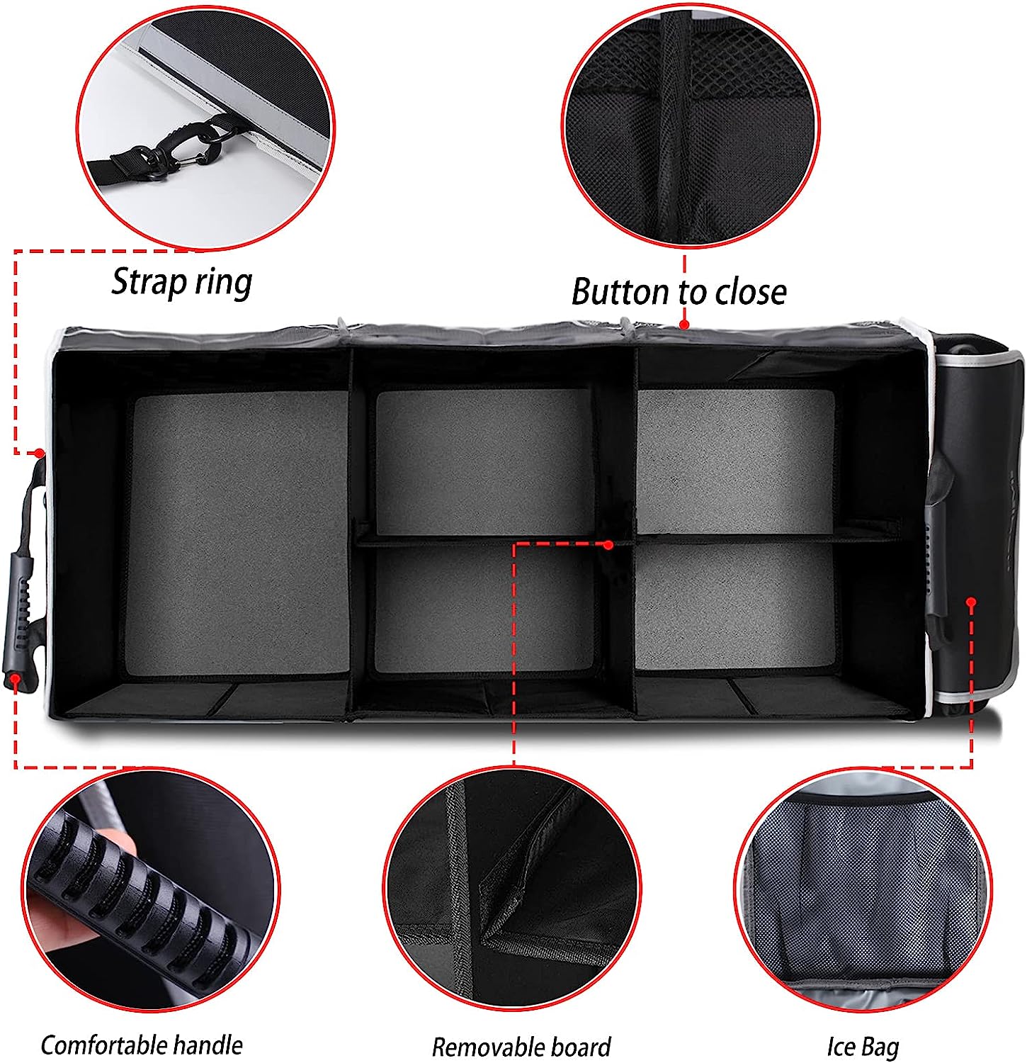 HOMEVE Extra Large Collapsible Trunk Organizer With Cooler Bag,3 Compartments Storage Organizer With Cover