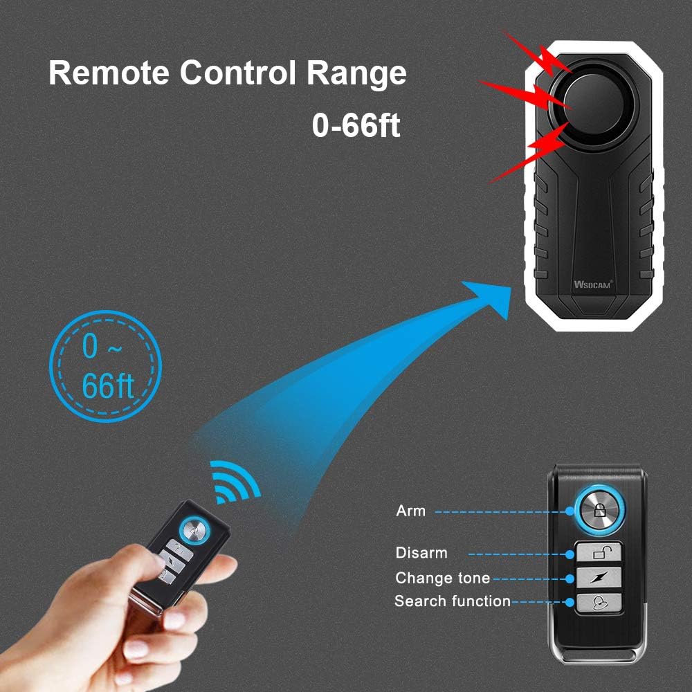 wsdcam 113dB Bike Alarm Wireless Vibration Motion Sensor Waterproof Motorcycle Alarm with Remote