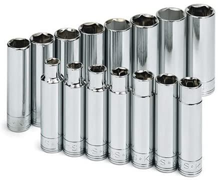 SK Professional Tools 4819-6 19-Piece 1/2 in. Drive 6-Point STD/Deep Socket Set - Chrome Socket Set with Super Chrome Finish | Set of 19 Sockets Made in USA