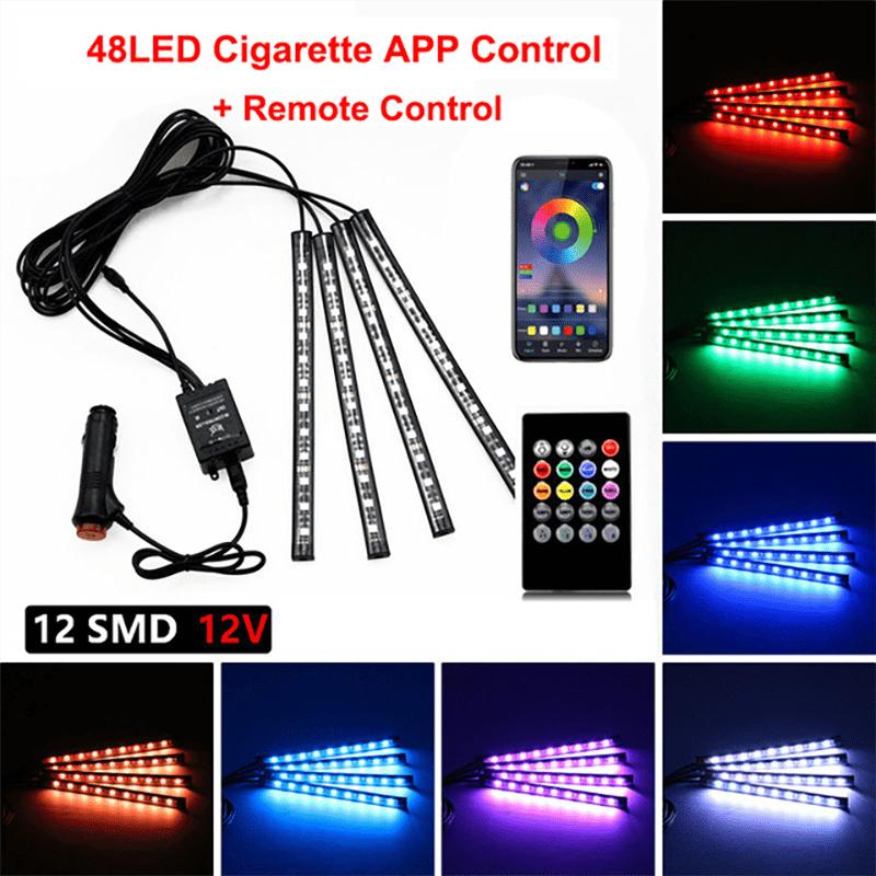 Neon LED Car Interior Ambient Foot Strip Light Kit Accessories Backlight Remote App Remote No Battery Music Control Auto RGB Decorative Lamps