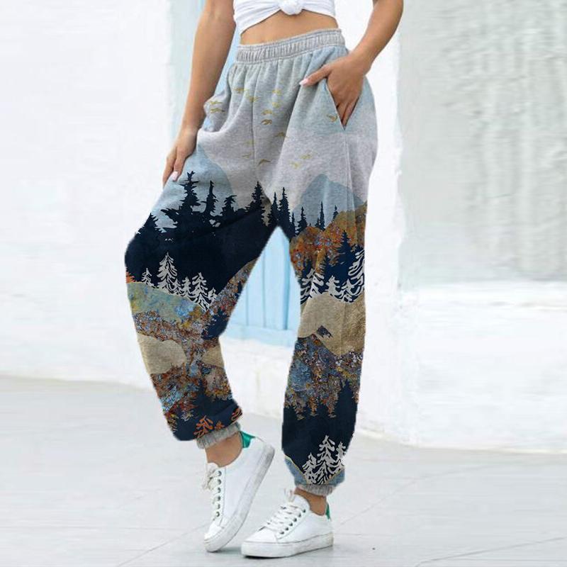Ladies Mountain Treetop Print  Loose Sweatpants