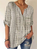 Striped Print Loose Casual Long Sleeve Blouse